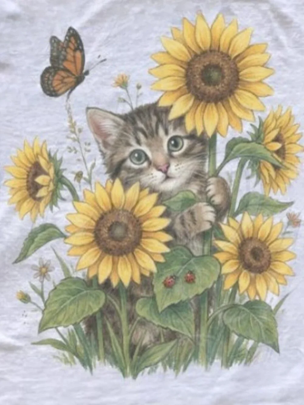 Sunflower Kitten 90s Graphic Tshirt, Retro Cottagecore Cat Unisex Shirt - Picture 2 of 4